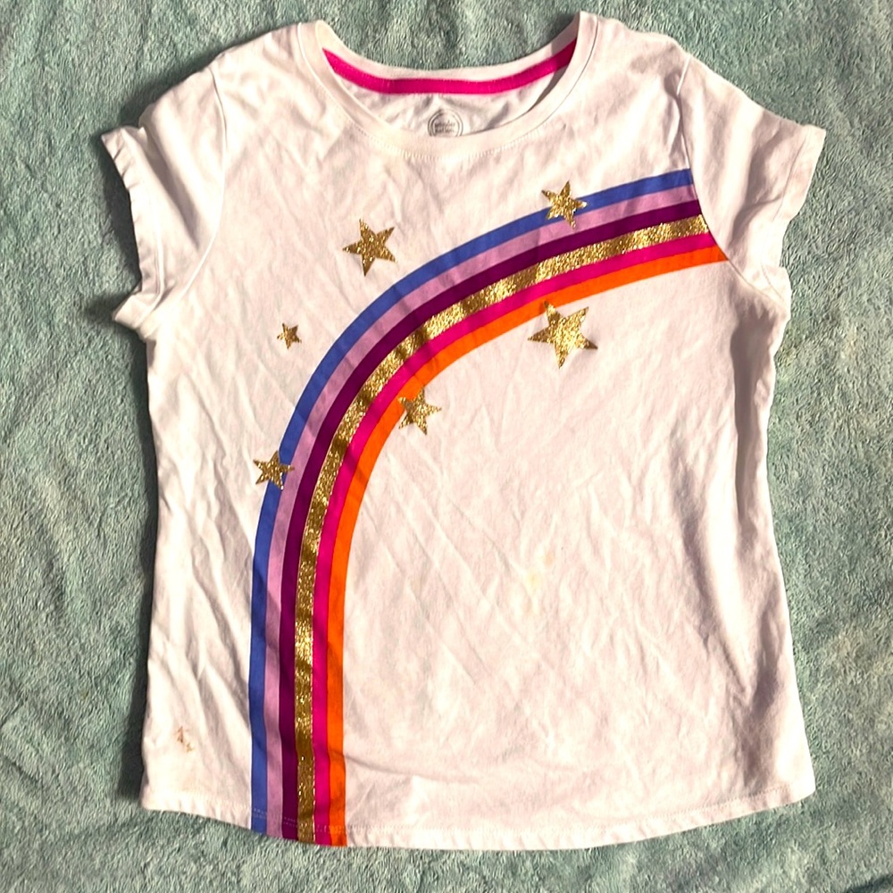 White with a rainbow and gold stars T shirt